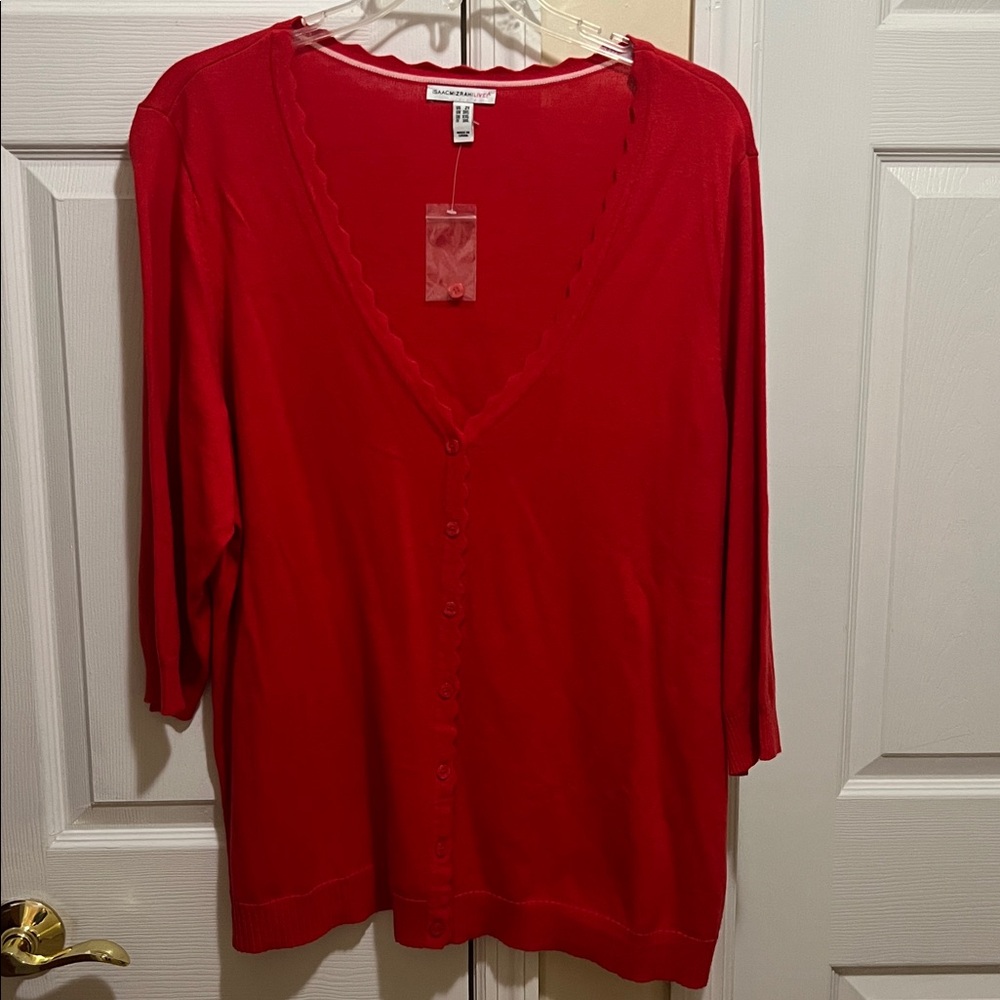Isaac Mizrahi Live! Bright Red Crewneck Cardigan